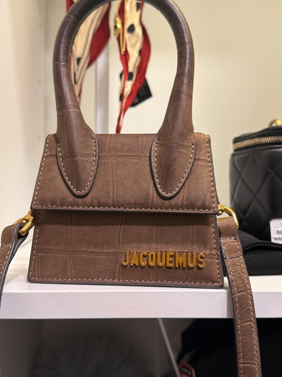Jacquemus Handbags - Jacquemus Brown Mini Le Chiquito Croc-Embossed Top-Handle Bag with Gold Logo